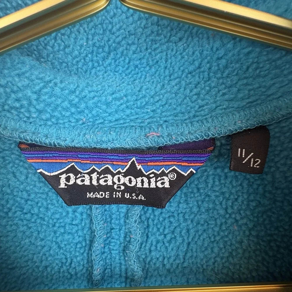 Vintage Patagonia Kids Made in USA Blue Zip‎ Up Fleece Jacket Size 11/12 Large